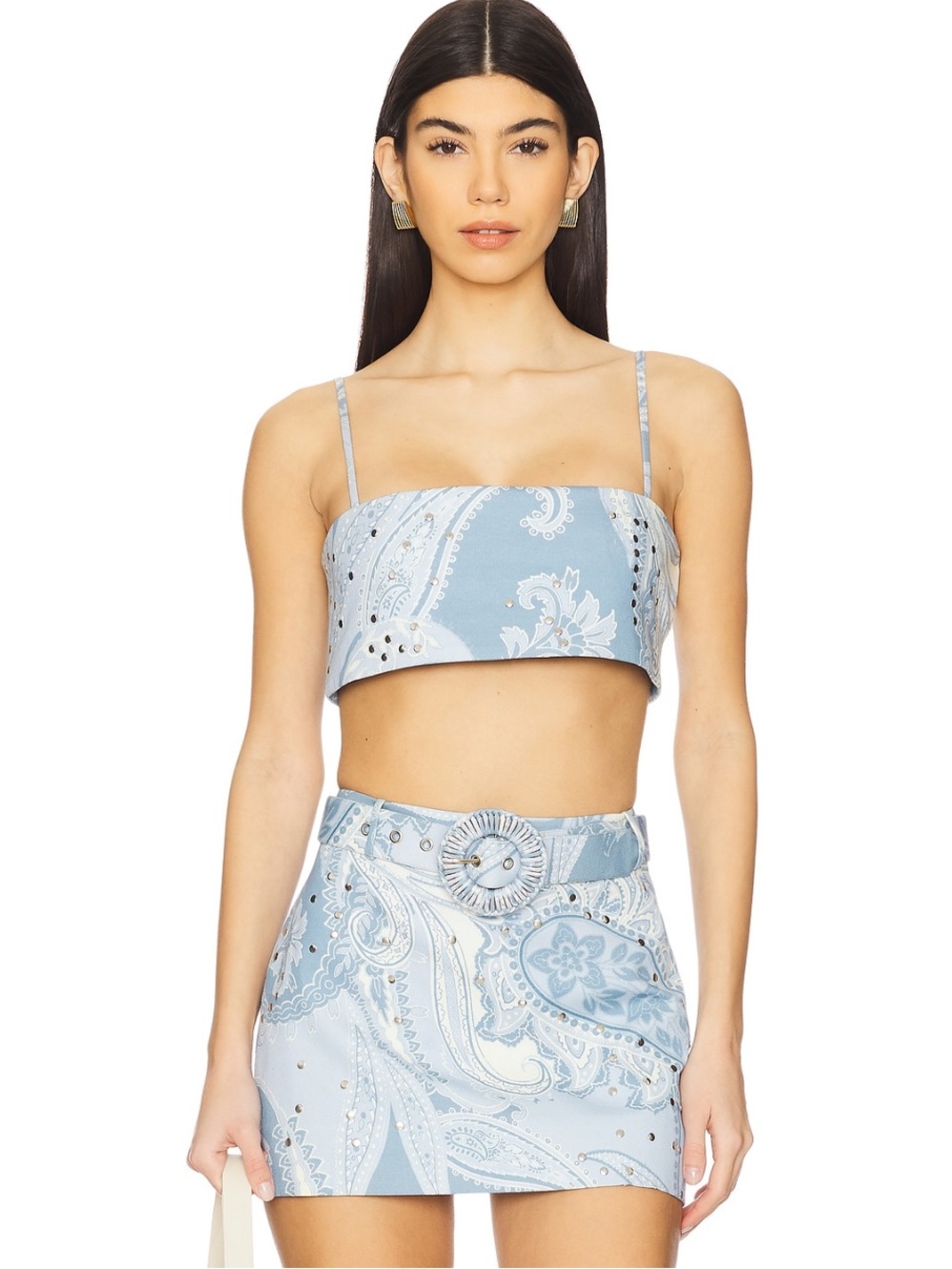 Hemant and Nandita Powder Blue Paisley Bandeau Bustier